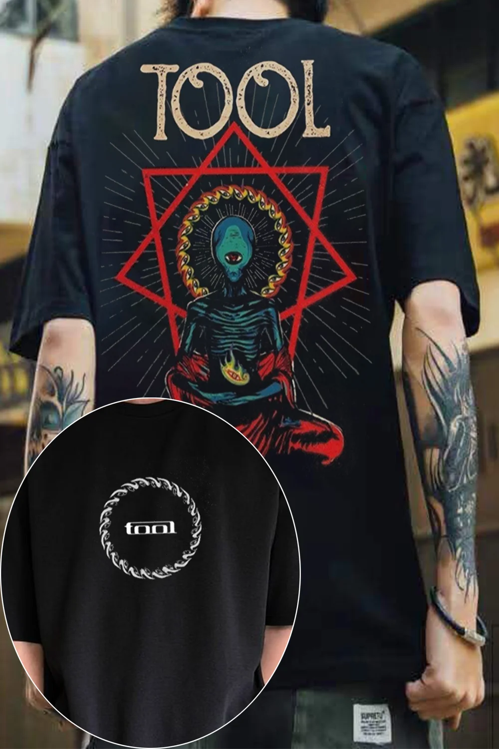 Tool Band Short-Sleeved Men's and Women's Gothic Rock Pattern Casual Print T-Shirt, suitable for both men and women
