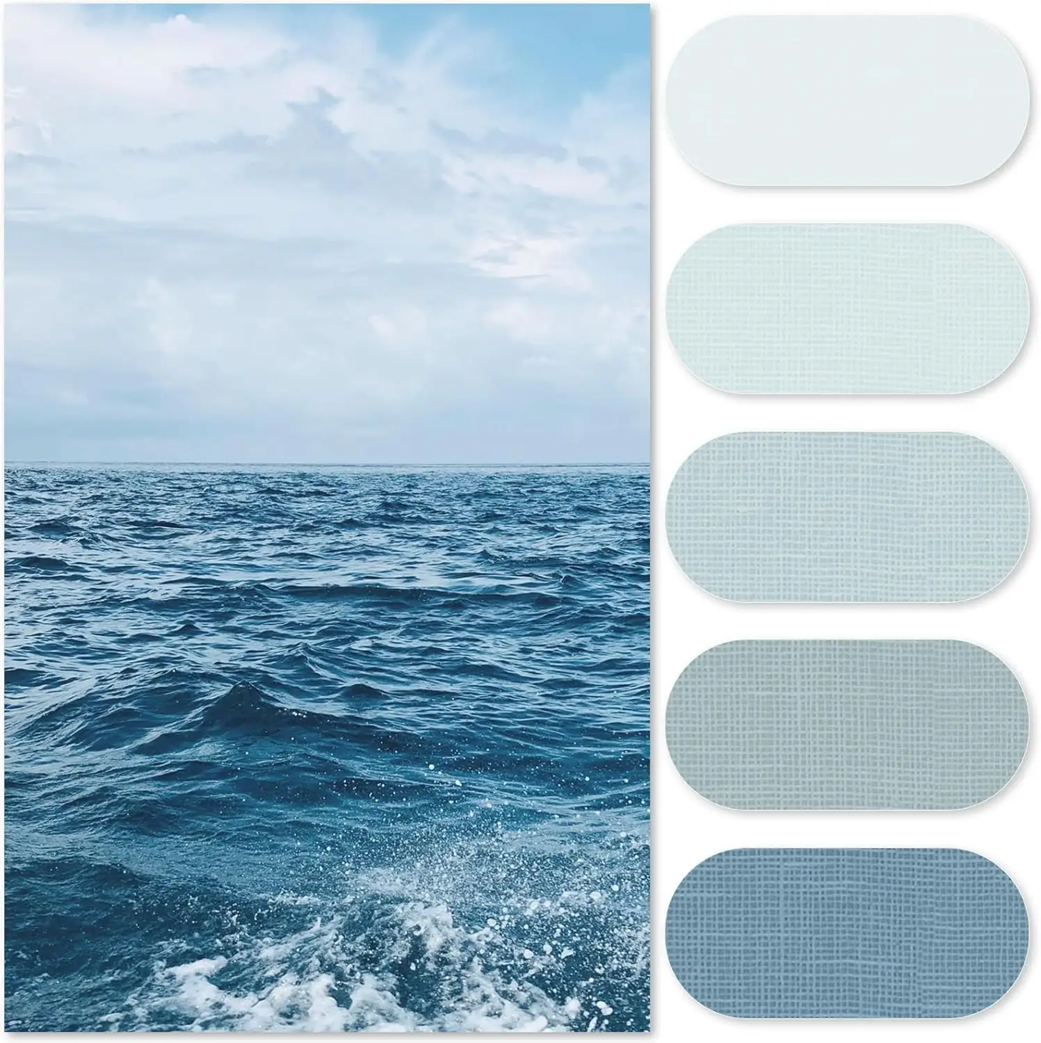 Ocean Blue Striped Shower Curtain Waterproof Fabric Shower Curtains for Bathroom Gradual Color Minimalist Design Modern Neutral