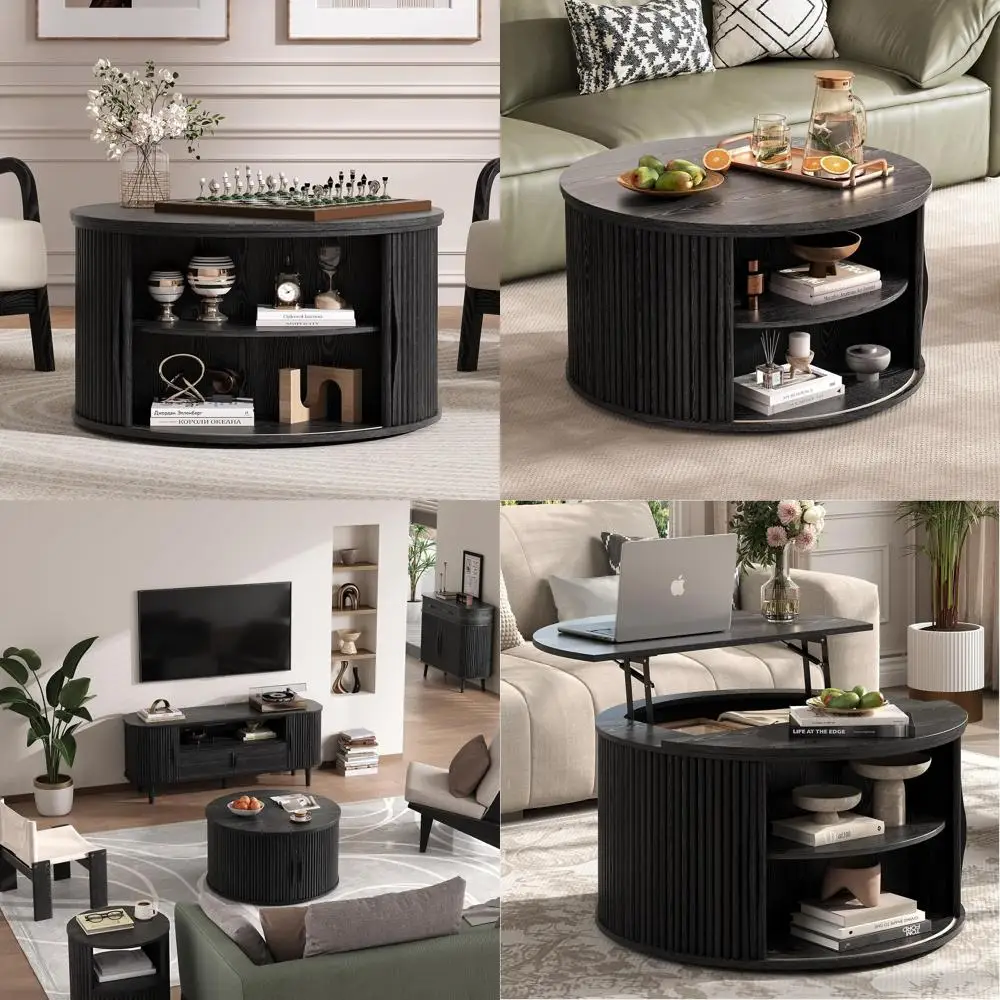 

Современный журнальный столик 31,5 дюйма со скрытым хранилищем для хранения вещей для гостиной или домашнего офиса, черный