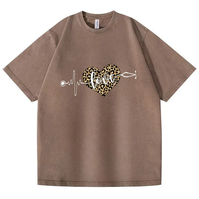 2025 Summer New Men's and Women's Love Printed T-shirt Couple Leisure Sports Loose T-shirt Fashion Street T-shirt Top