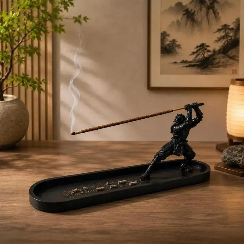 1 Stück Samurai-Stil Räuchergefäß mit Ascheauffangbehälter & Aufbewahrungsfach Yoga-Altar-Deko Krieger-Räucherhalter – Detail 2