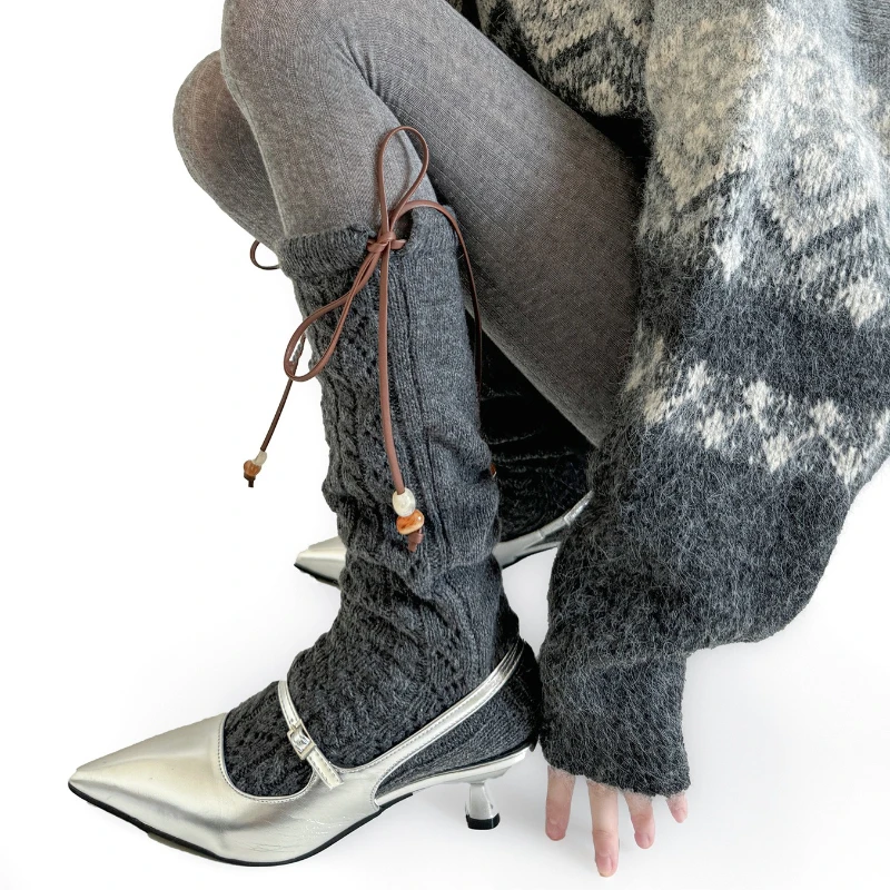 30% 울 송아지 양말 스타킹 여성용 가을 겨울 따뜻한 무릎 양말 니트 트위스트 스트랩 중간 길이 양말 스타킹