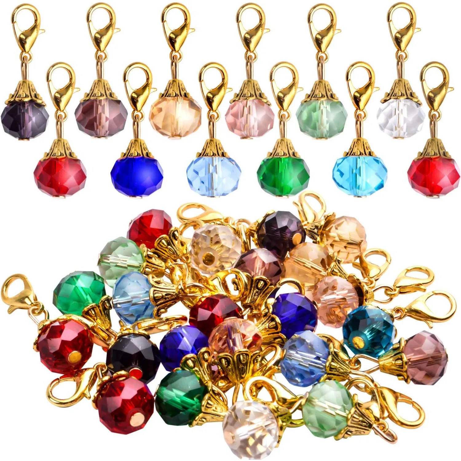 

24 Pieces Crystal Dangle,12 Colors Faceted Crystal Dangle Charms Glass Pendant with Lobster Claw Clasp for Necklace Keychain