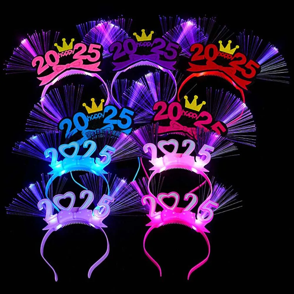 LED Glow 2025 Happy New Year Headband Number Letter Photographic Headwear LED Glow Hair Bands Plastic Snake Shape