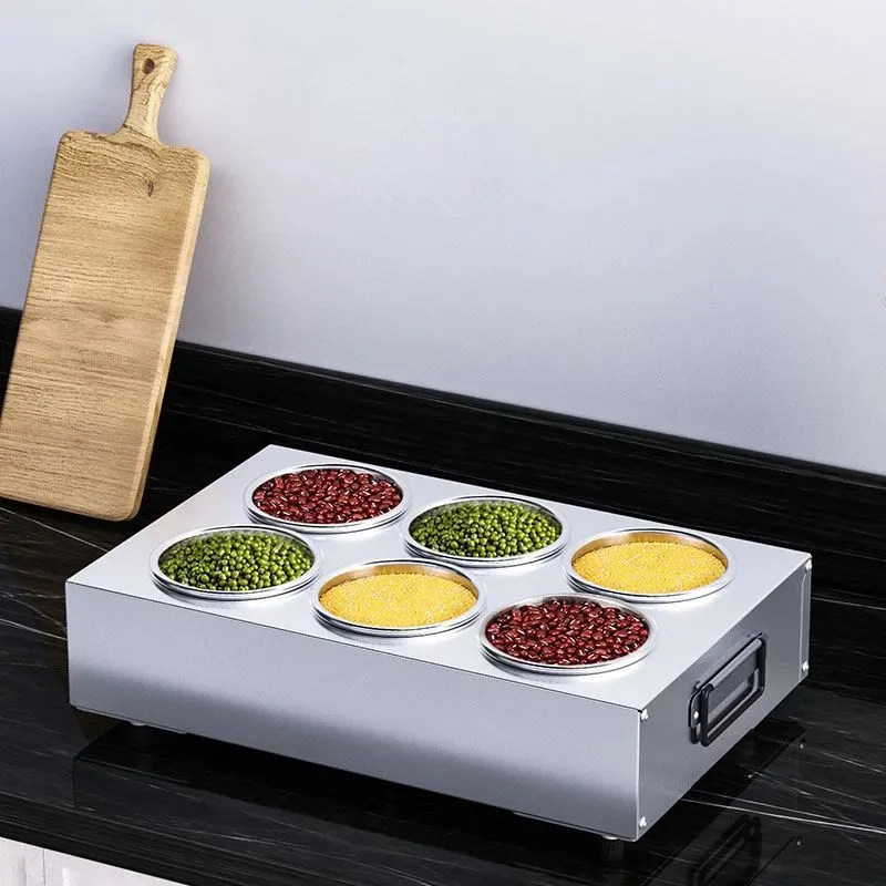 Stainless Steel Double Row Round Grid Seasoning Box 4/6 Grid Hot Pot Seasoning Table Seasoning Box Restaurant Seasoning BoxZI201