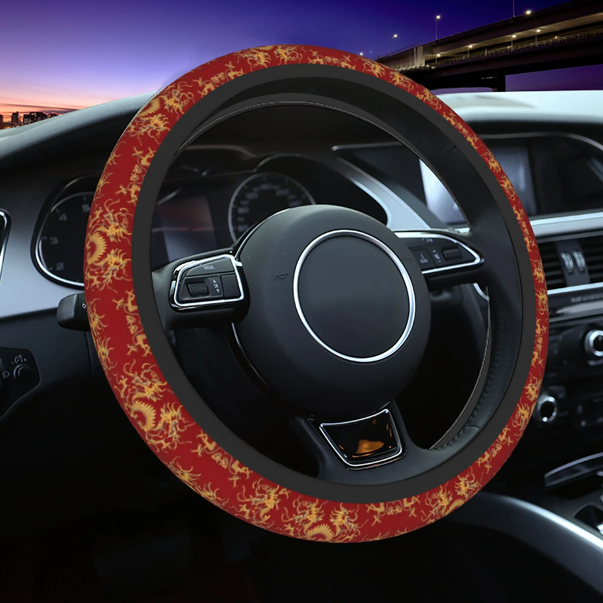 

38cm Car Steering Wheel Covers Red Dragon Anti-slip Braid On The Steering Wheel Cover Car-styling Steering-Wheel Accessories