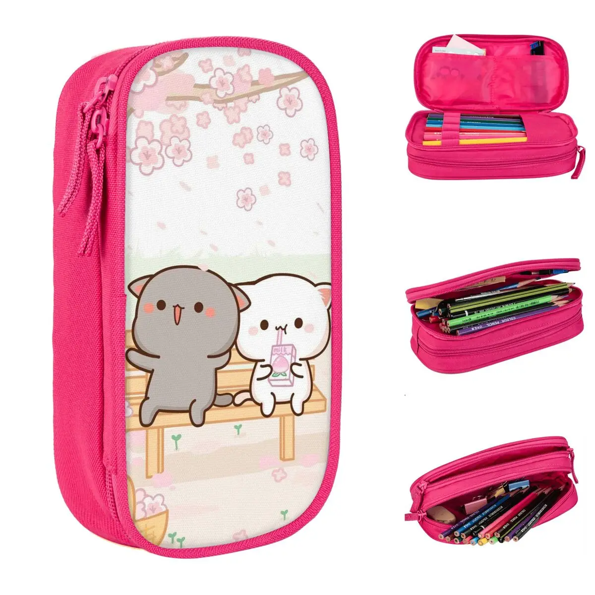 

Peach And Goma Cat Pencil Cases Pink Cartoon Mocha Mochi Pen Holder Pencil Bags Student Big Capacity School Cosmetic Pencilcases