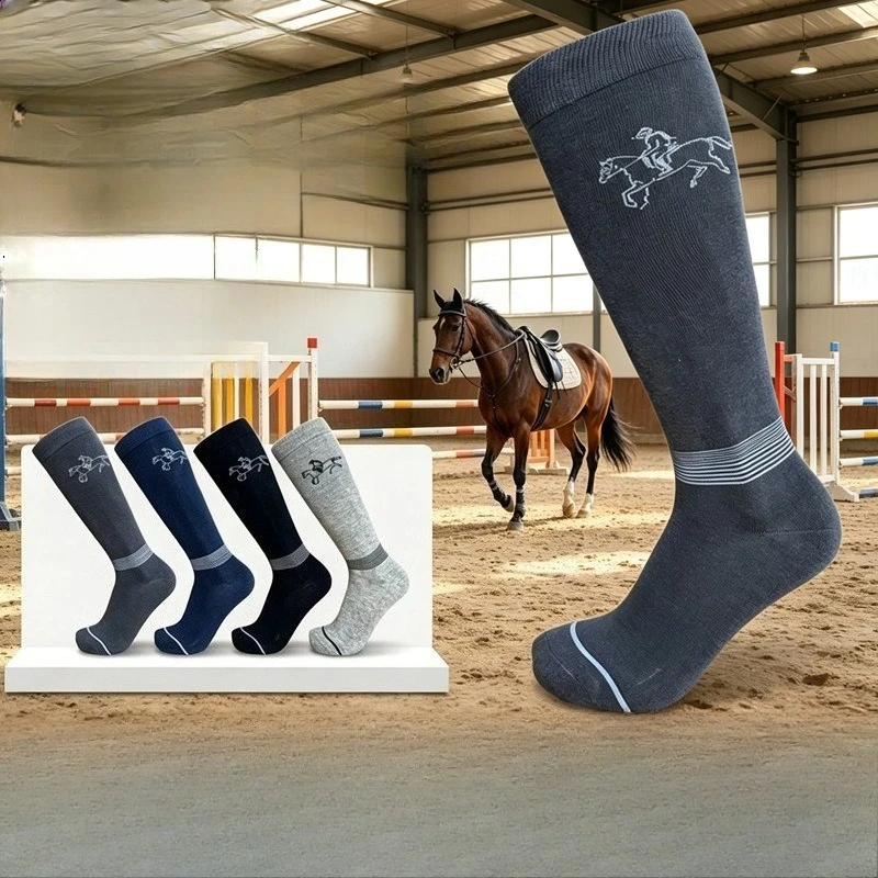 2 pairs of professional equestrian long socks for autumn and winter, fashionable embroidered horse logo sports socks