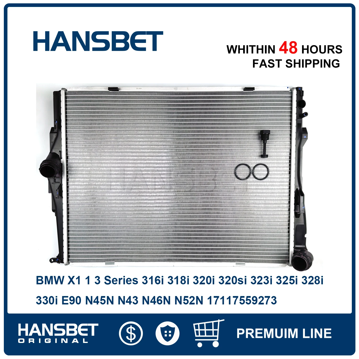 Engine Cooling Radiator Fits BMW X1 1 3 Series 318i 320i 320si 323i 325i 328i 330i E90 N45N N43 N46N N52N 17117559273 HANSBET