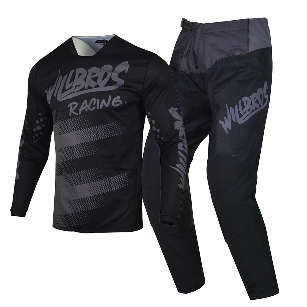 

Willbros Motocross Racing Jersey and Pants Combo Black Gear Set MX Motor MTB DH Dirt Bike Downhill Off Road