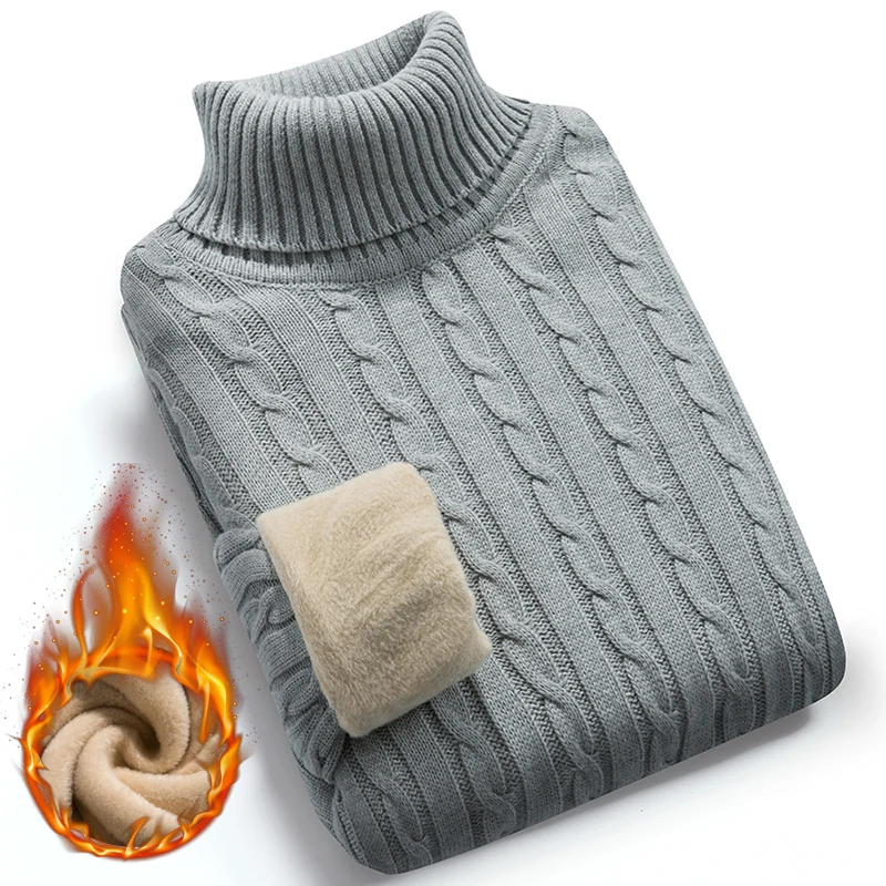 

Мужской зимний утепленный вязаный свитер с высоким воротником, однотонный, в стиле ретро, модная студенческая одежда для мужчин