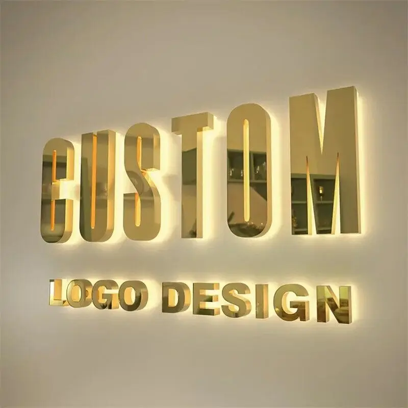 

Custom Logo Design Backlit Signs LED Illuminated 3D Business Brand Name Stainless Steel Company STUDIO Bar Club Signage Cafe Bar