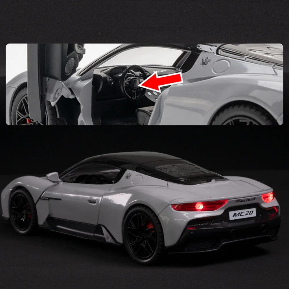 1/22 Maserati MC20 Cabrio Sport Car Model Toy Alloy Diecast Metal Simulation Sound Light 4 Door Opend Vehicle Model Kid Toy Gift