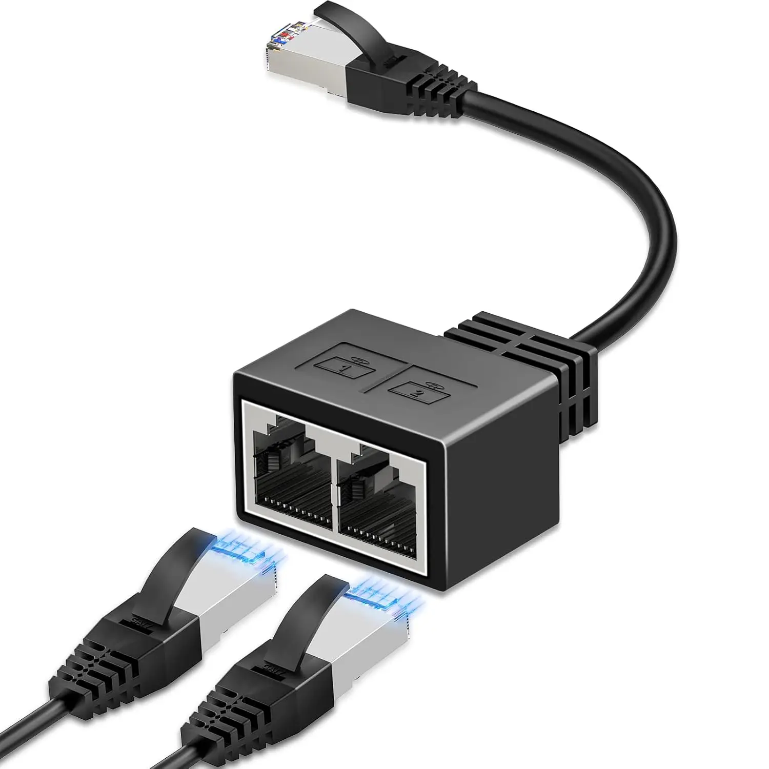 

RJ45 8P8C Eight Core Network cable Splitter Network Tee 1 Male to 2 Female Adapter Network Extender CAT6/CAT5