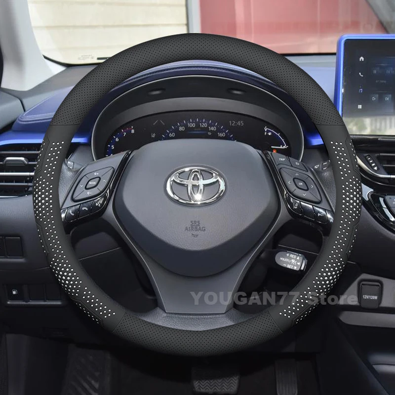 

Leather Car Steering Wheel Cover For Toyota C-HR Camry Prius 2017-2023 2024 2025 Auto Steering Wheel Toyota C-HR Accessories