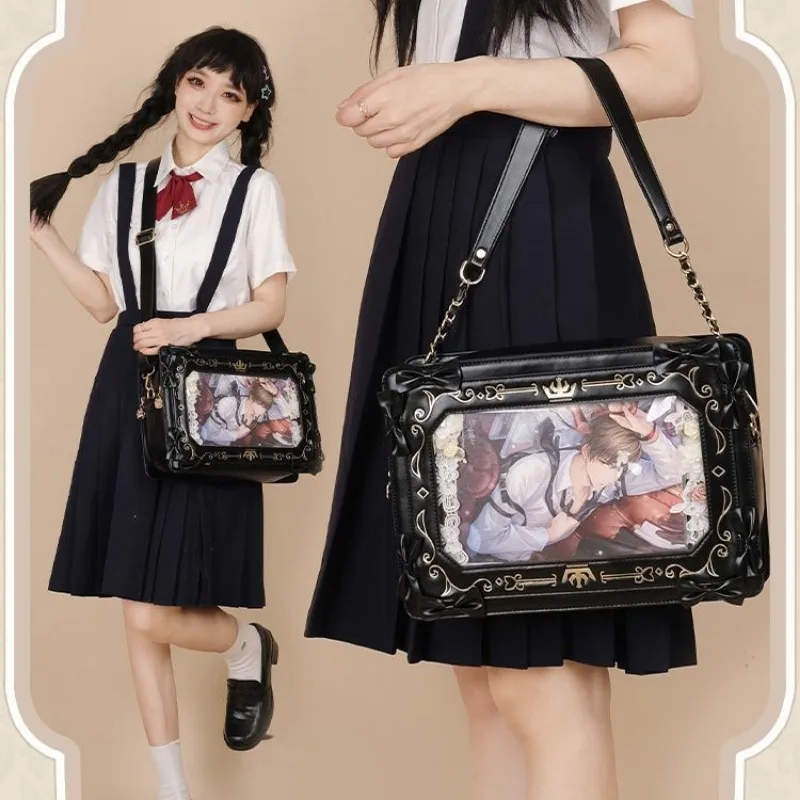 Lolita Women Ita Bag Ctue Girl Transparent Shoulder Bag JK Uniform Subculture Kawaii Bow Crossbody Bag DIY Display Messenger Bag