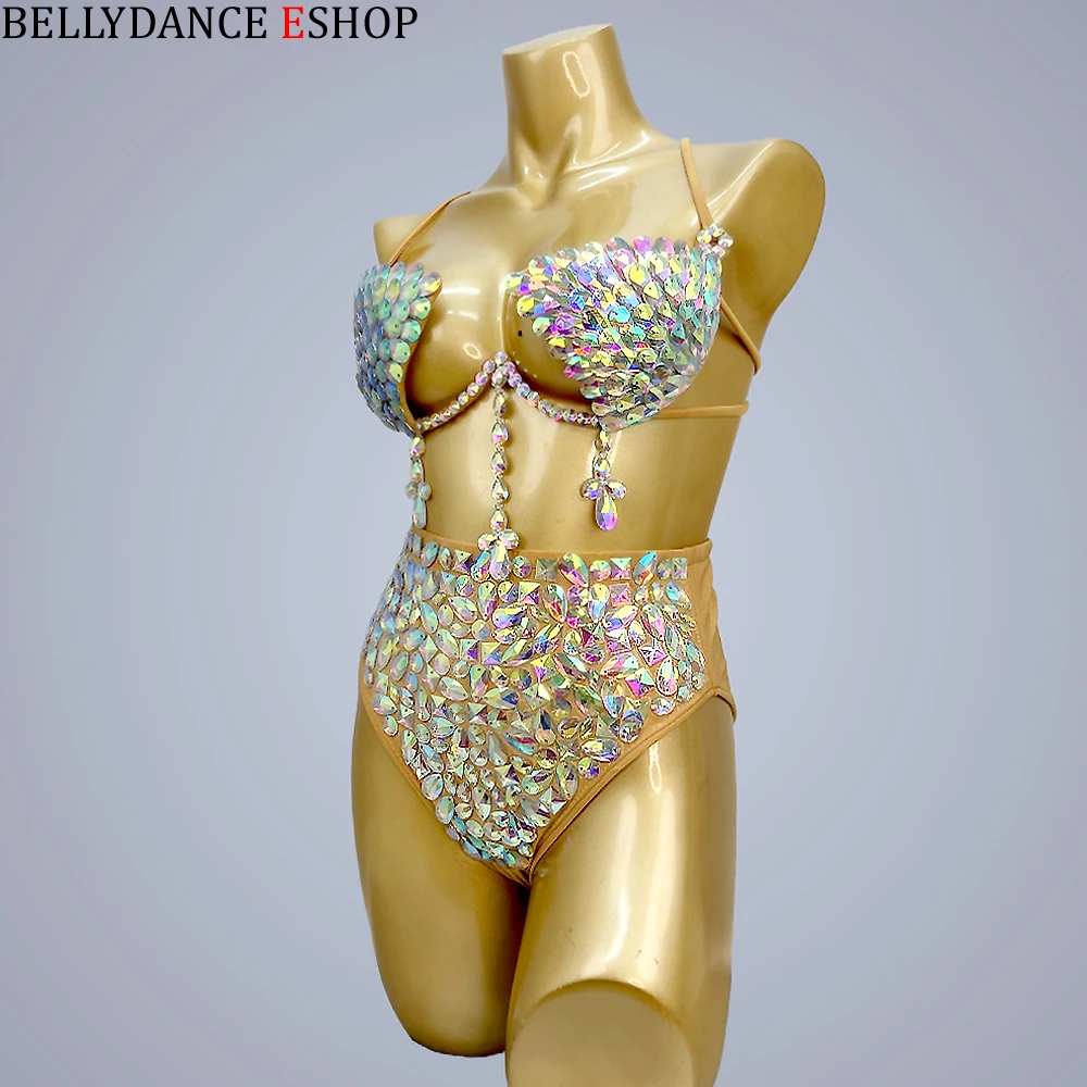 New Sexy Belly Dancing Wire Bra Samba Carnival Bikini Sets For Womens Rave Festival Outfit Nightclub Party DJ Stage Club Wear