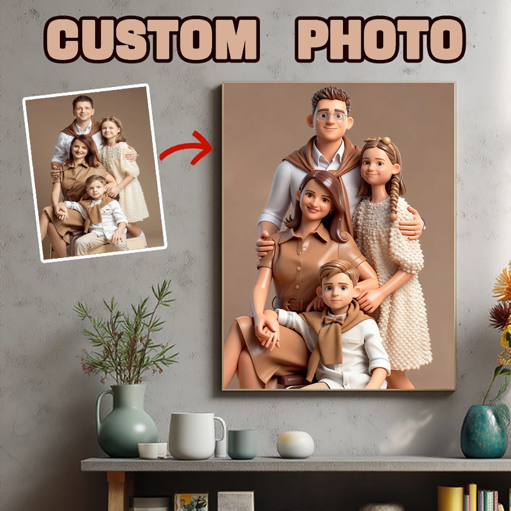 Personalisierte Anpassung Cartoon-Stil Leinwanddruck Poster Porträt Foto Kunstdruck Heimdekoration Geschenk rahmenlos