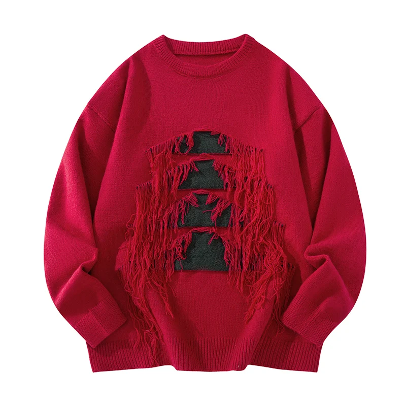 

Red Festive Couple Knitted Sweater Loose Warm Polyester Fiber Long Sve round Ne Easy Wear Ciwalk Sle Winter Faion
