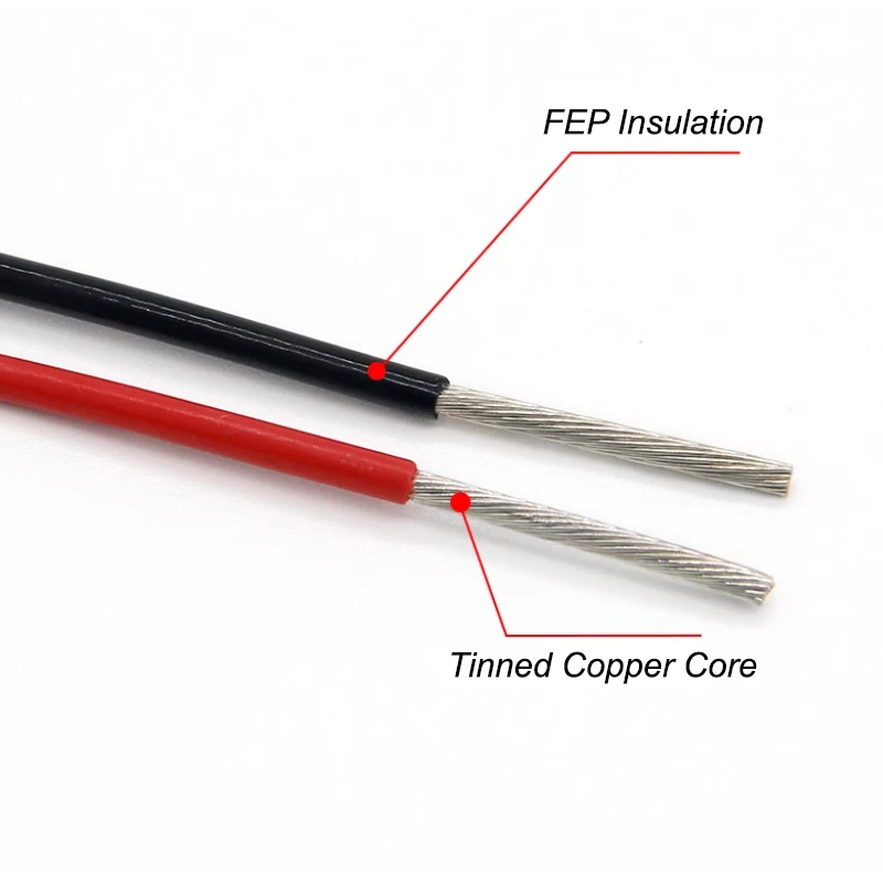 1~100M UL1332 PTFE Wire Black Red 30AWG - 10AWG 3D Printer High Temperature 200degree FEP Insulated Tinned Copper Cable