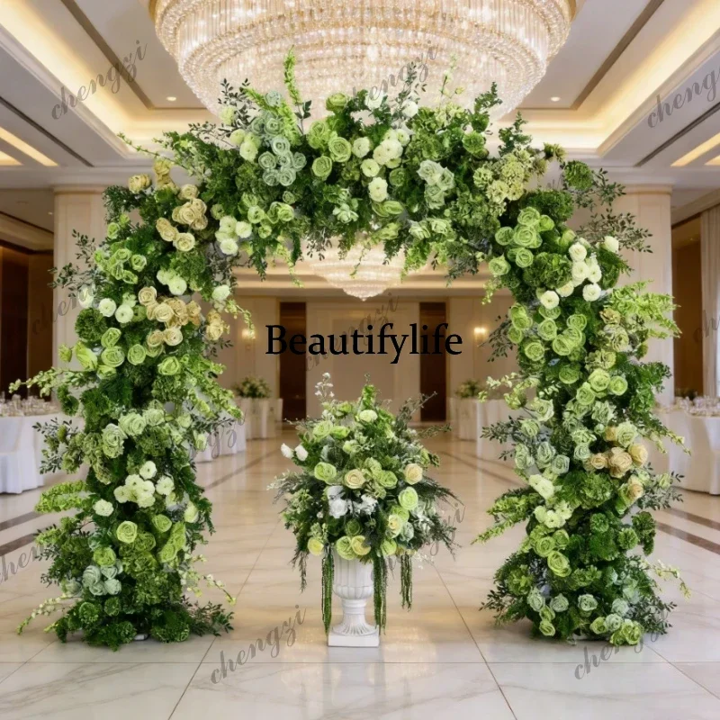 240CM Monet Style Green White Artificial Flower Arch U Shape for Wedding Ceremony Backdrop Floral Arrangement Event Decoration