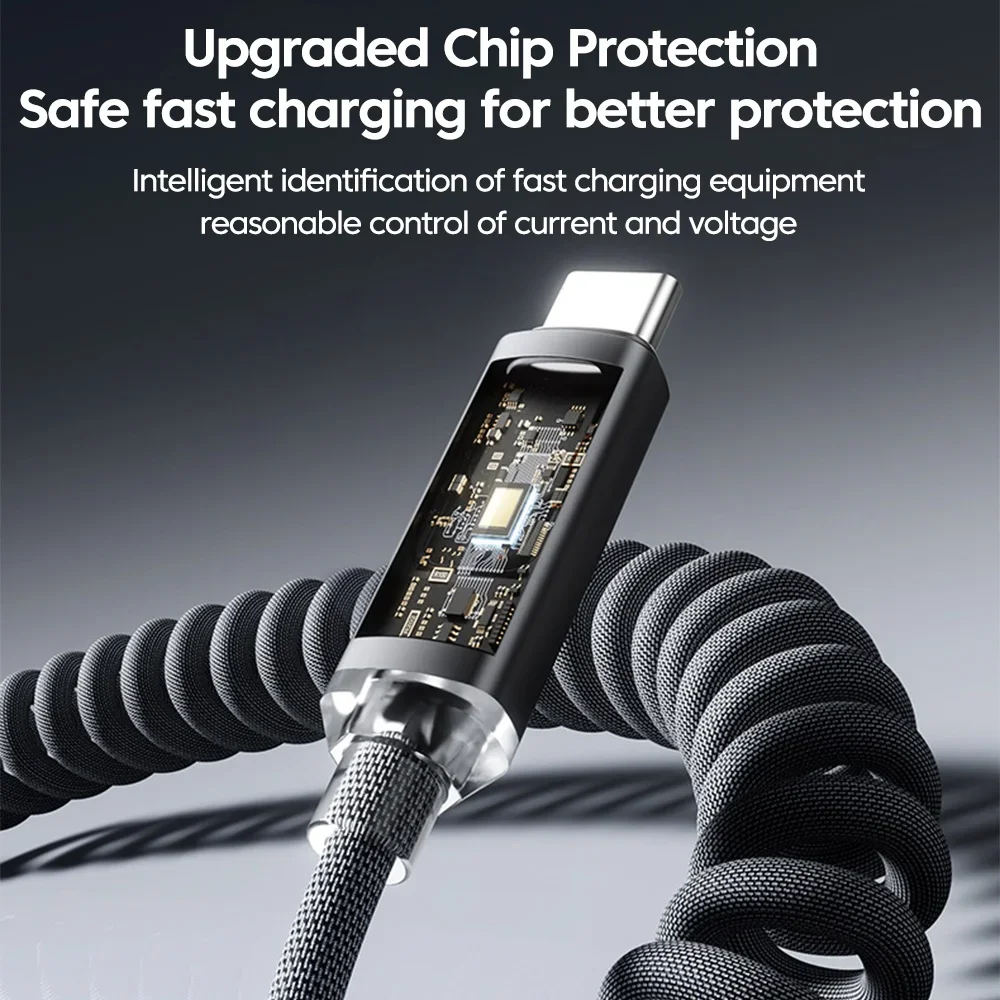 120W Digital Display Spring Retractable USB C To Type C Cable for iPhone 15 16 Samsung Huawei Fast Charging USB Type C Cable