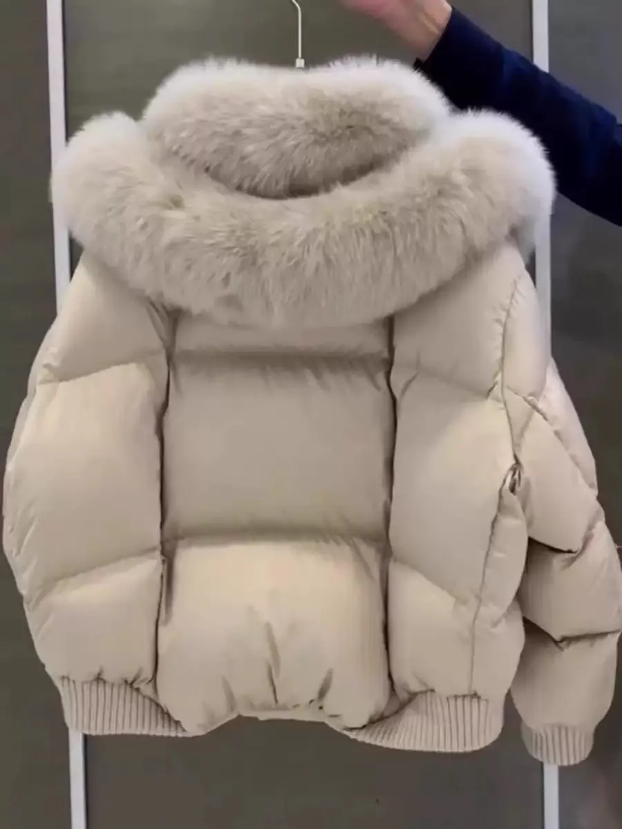 Korean Ultra Light Warm Down Cotton Jacket  Women 2025 New Lady Loose Fluffy Collar Cropped Jacket Winter Hooded Parka Overcoat