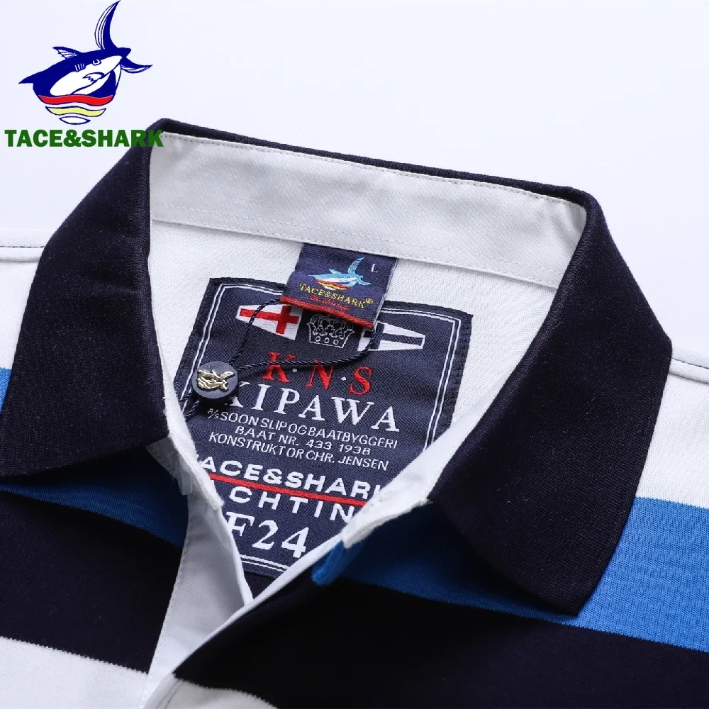 TACE & SHARK-Camisa polo listrada azul masculina, blusa casual respirável, moda de alta qualidade, outono, 2023