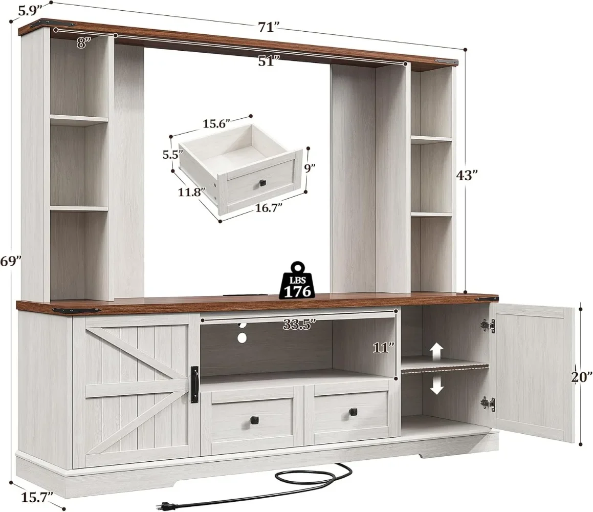 Wall Unit Entertainment Center with Ample Storage Space and Adjustable Shelves, TV Stands for Living Room Up to 65''