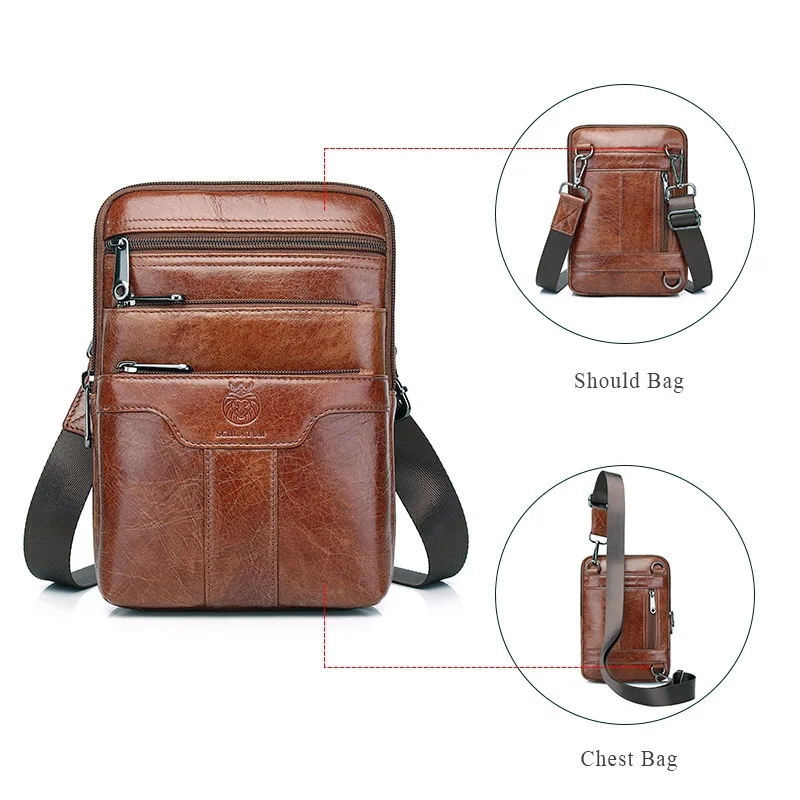 Men\'s New Genuine Leather Crossbody Bag Vertical Trendy Multifunctional Shoulder Bag Briefcase Casual Travel Messenger Bag