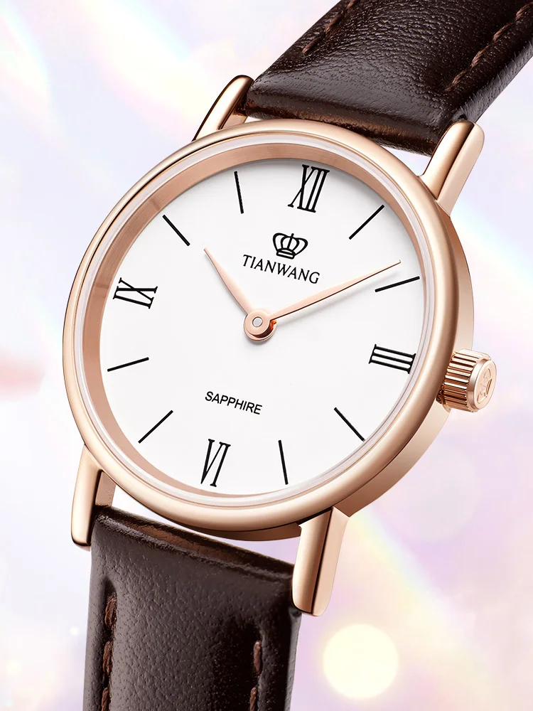 Women\'s Watches Simple Vintage Genuine Leather Quartz Wristwatch TIAN WANG Small Dial 26mm Rosegold Ladies Watch Gifts for Women