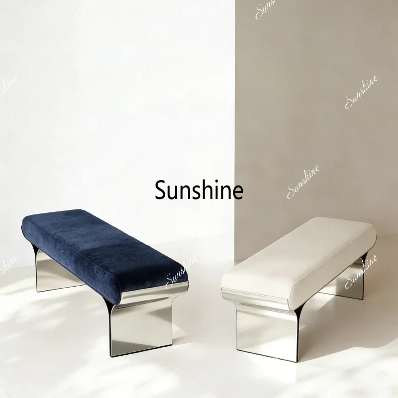 Italian minimalist stainless steel fabric bench high-end shoe changing stool bedside stool  FT