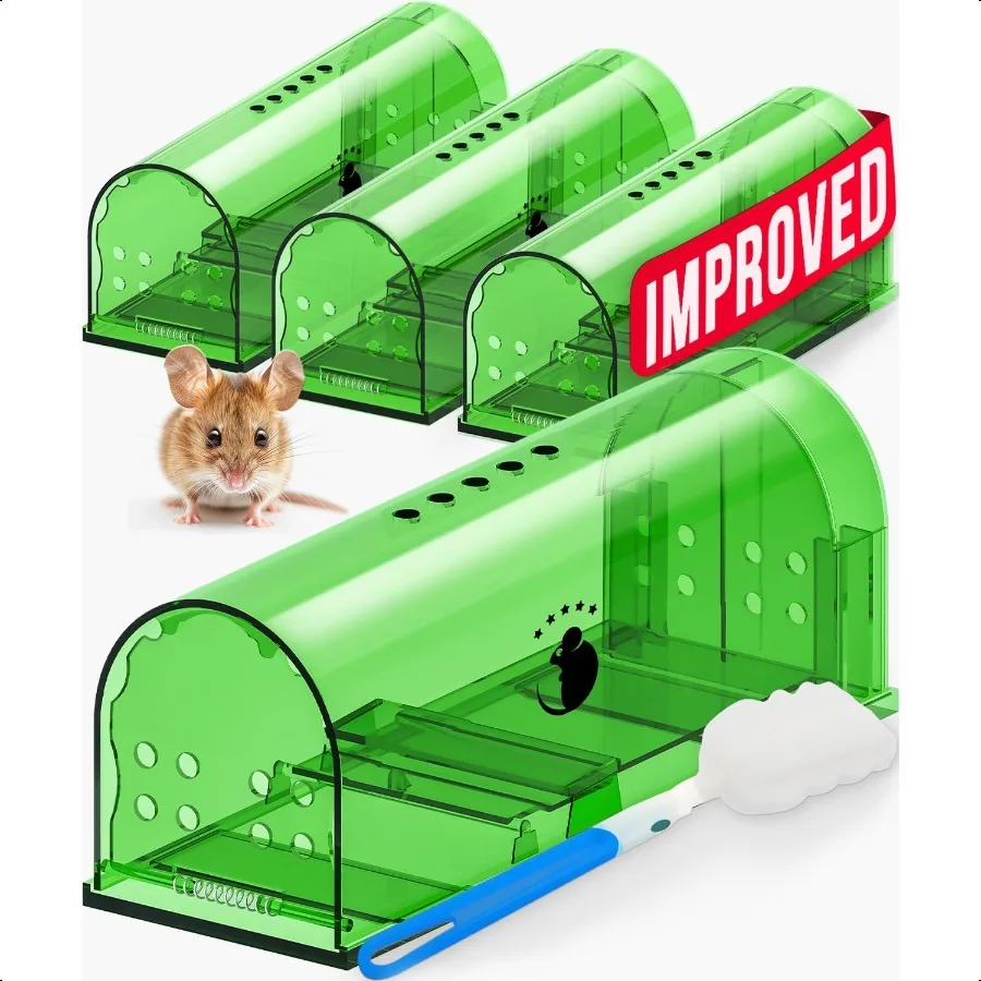 

Гуманные ловушки для мыши, без убивания, для живой ловли и освобождения, 4 шт., многоразовые, простые в использовании, чистые, чувствительные, не требующие прикосновения, в комплект входит чистка