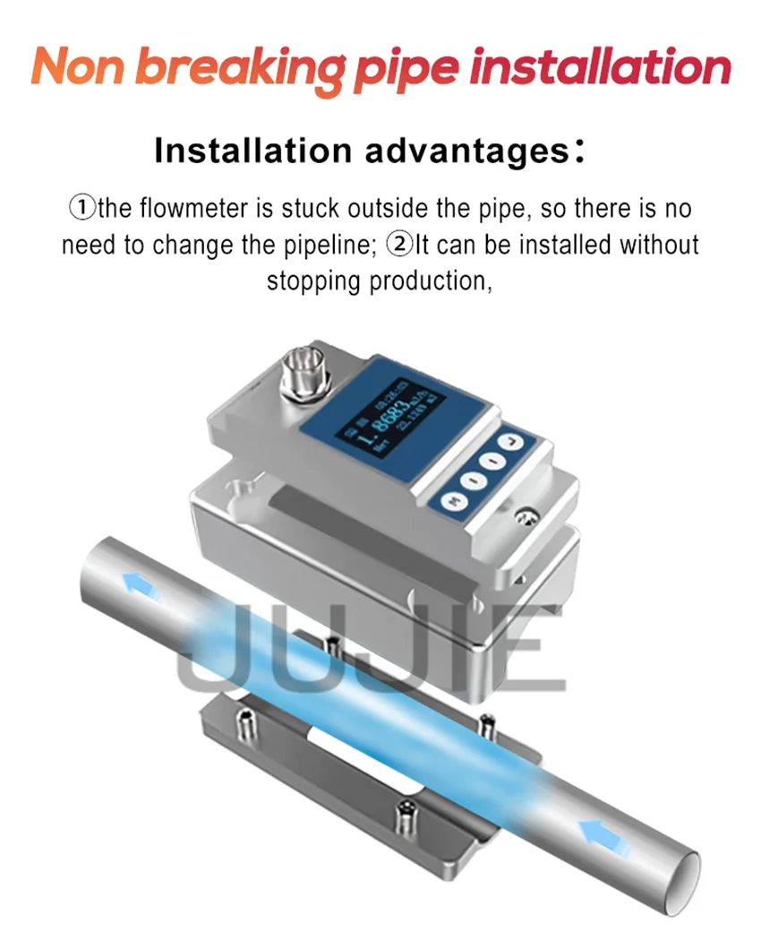 DN10 DN100 Ultrasonic Flowmeter Digital Clamp On Type For Water Diesel Oil Liquid Pipe Flow Measurement  4-20mA RS485