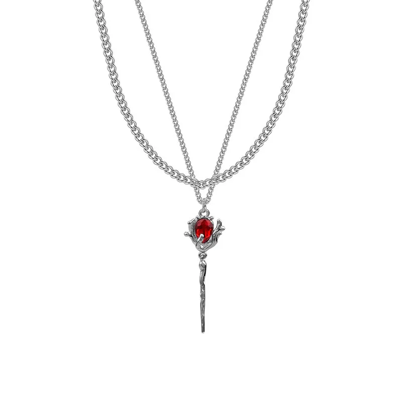 قلادة بدلاية قلب كريستال أحمر ، سلسلة رقبة رائعة حلوة ، مجوهرات جمالية ، إكسسوارات عصرية ، Chian ، Y2K ، N0457