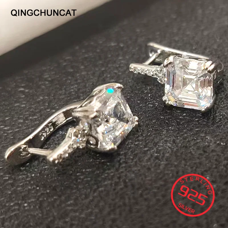 

Hoop Earrings For Women Trendy Jewelry Girl Gift Stamp 925 Sterling Silver Square Crystal Gemstone New 2026