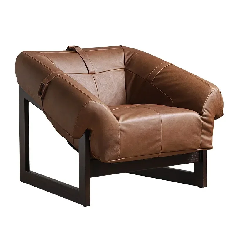 

stainless steel leather recliner leisure chair Imported oil wax leather sofa antique single sofa