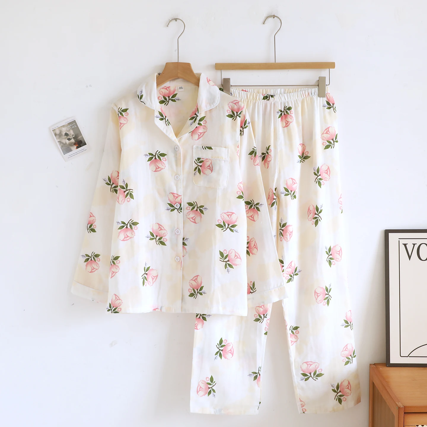 Women's 2-Piece Pajama Set - Trendy Cotton Gauze Sleepwear, Long Sleeve & Relaxed Fit, Lightweight & Breathable Soft Fabric, All