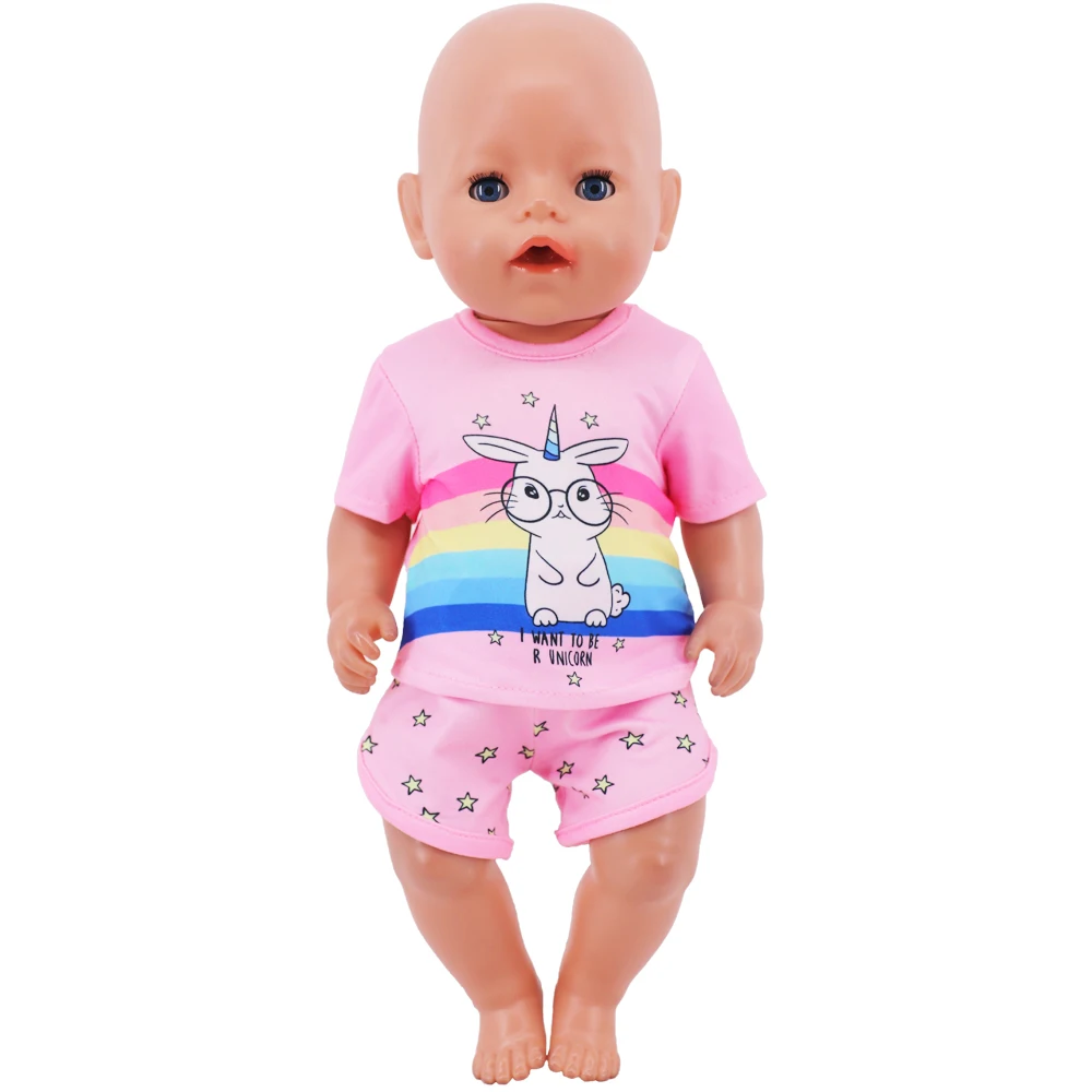 Doll Clothes Kawaii Unicorn/Animal Print T-shirt+Shorts For 43Cm Rebirth Doll 18 Inch Baby Doll DIY Toy Gifts,Our Generation