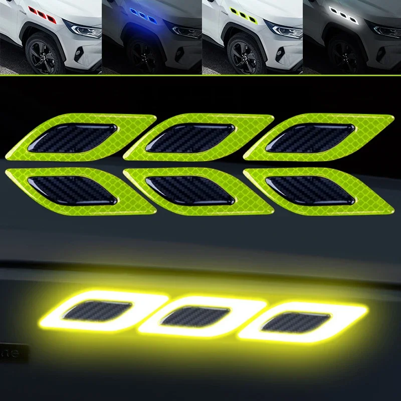 

6Pcs/Set Car Reflective Sticker Night Safety Driving Tape Carbon Fiber Car Warning Reflector Sticker Decals Auto Accessories