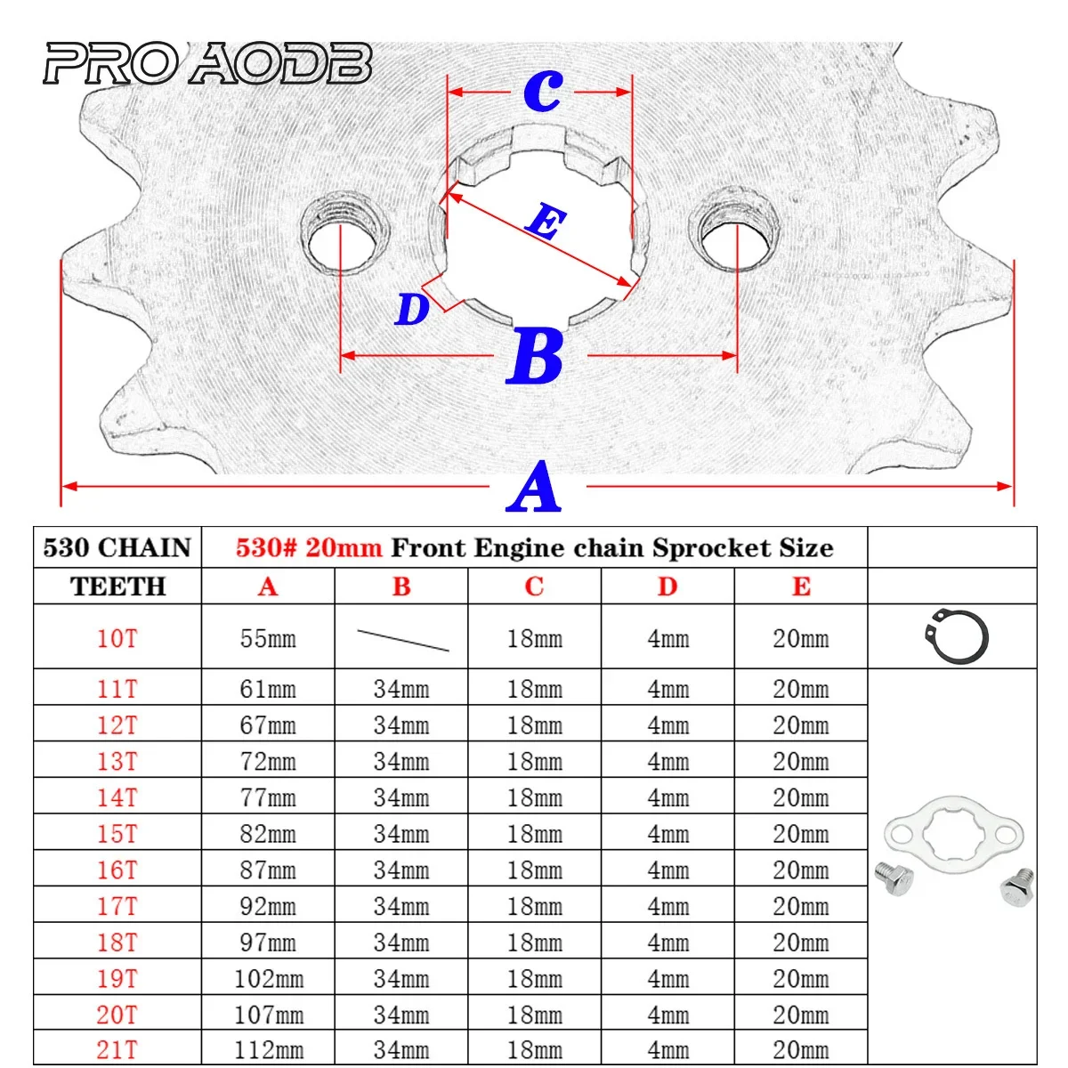 Motorcycle 530# 20MM 10 11 12 13 14 15 16 18 19 20 21 22T Tooth Front Engine Sprocket Chain for 150 200 250cc ATV Quad Dirt Bike