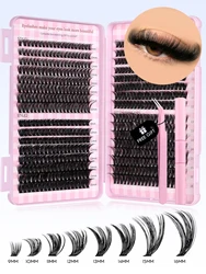 GROINNEYA Eyelash Clusters Kit Large capacity Wispy Individual Lashes Natural DIY Cluster Eyelash Extensions for Beginners