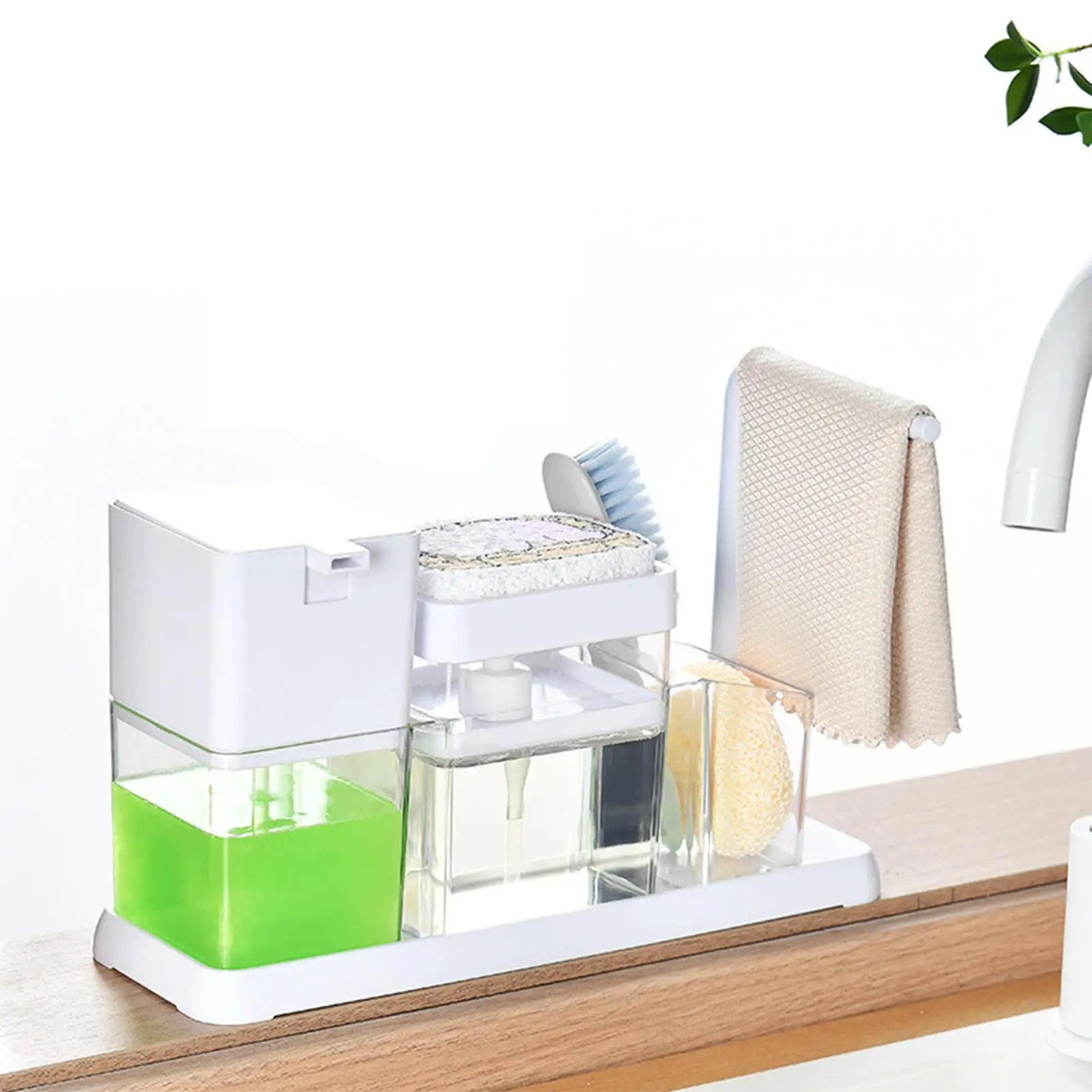 Dish Soap Dispenser Caddy Organizer Countertop Organizer Kitchen Draining Tray Large Capacity Refillable Washing Soap Dispenser