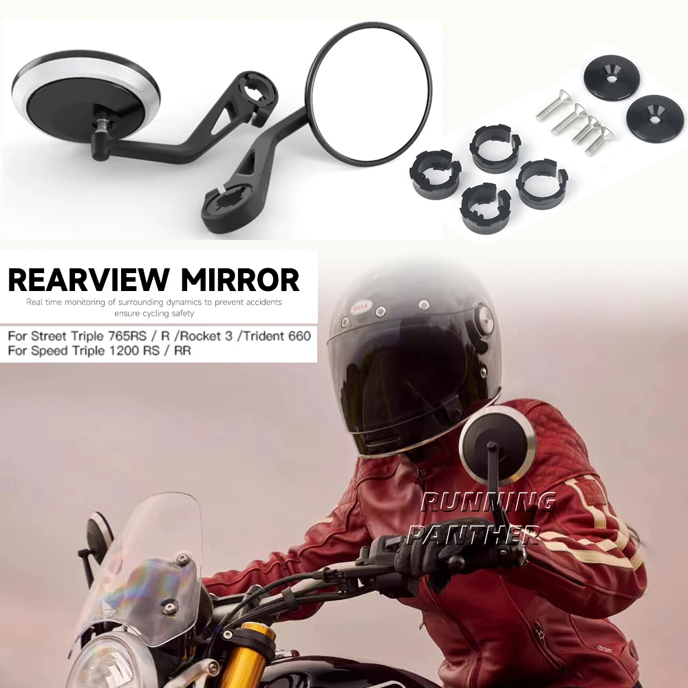 For Rocket 3 Street Triple S 765 765RS 765R Trident 660 Speed Triple 1200RS 1200RR Motorcycle Handlebar Rearview Bar End Mirrors