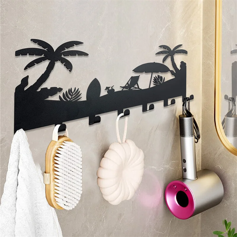 Beach casual design modern family entryway hallway Kitchen Key Holder for Wall rack 7 hook Keys Organizer Wall Decor