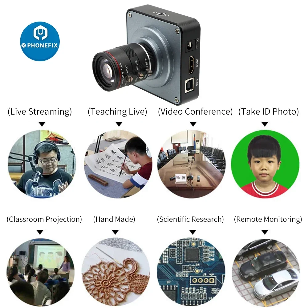 38MP HDMI Industrial Camera with 6-12mm 2.8-12mm 5-50mm 6-60mm F1.4 F1.6 CCTV CS Mount Lens Live Streaming Digital Camera Set