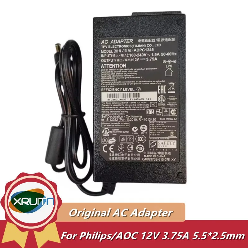 Orignal ADPC1245 12V 3.75A AC Power Adapter ADPC12416AB Charger For AOC 230LM00023 For PHILIPS 239C4Q E2271HDS 227E4QH 239C4QHSW