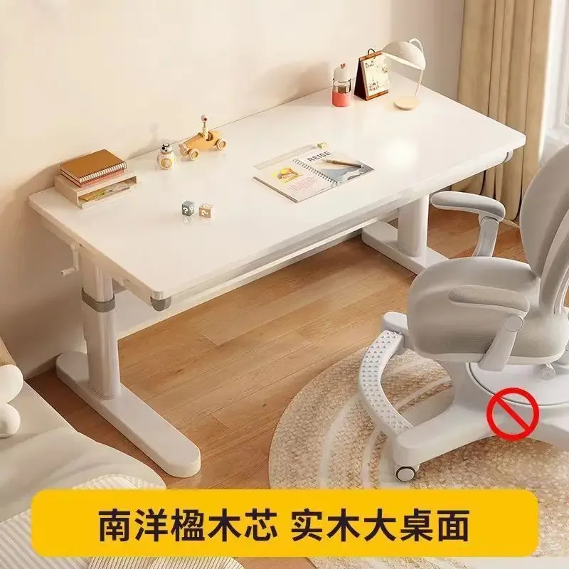 Solid wood children's study table hole board can lift large white table