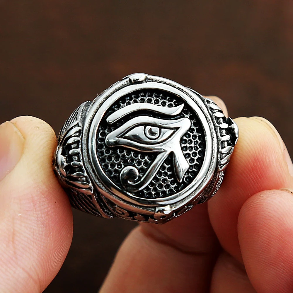 Fashion Vintage Egyptian Eye of Horus Rings For Men Boys Punk Heavy Duty 316L Stainless Steel Biker Jewelry Gifts Dropshipping