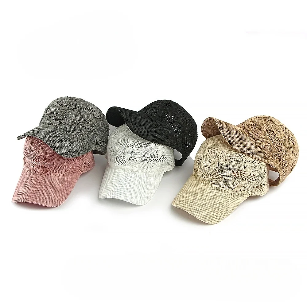 Summer Breathable Openwork Knit Baseball Cap for Women—Sun Protection, Shade, and Stretchable Fit